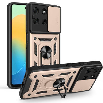 Motorola Moto G56 5G Sliding Camera Cover Magnetic Ring Stand Shockproof TPU + PC Protective Phone Case