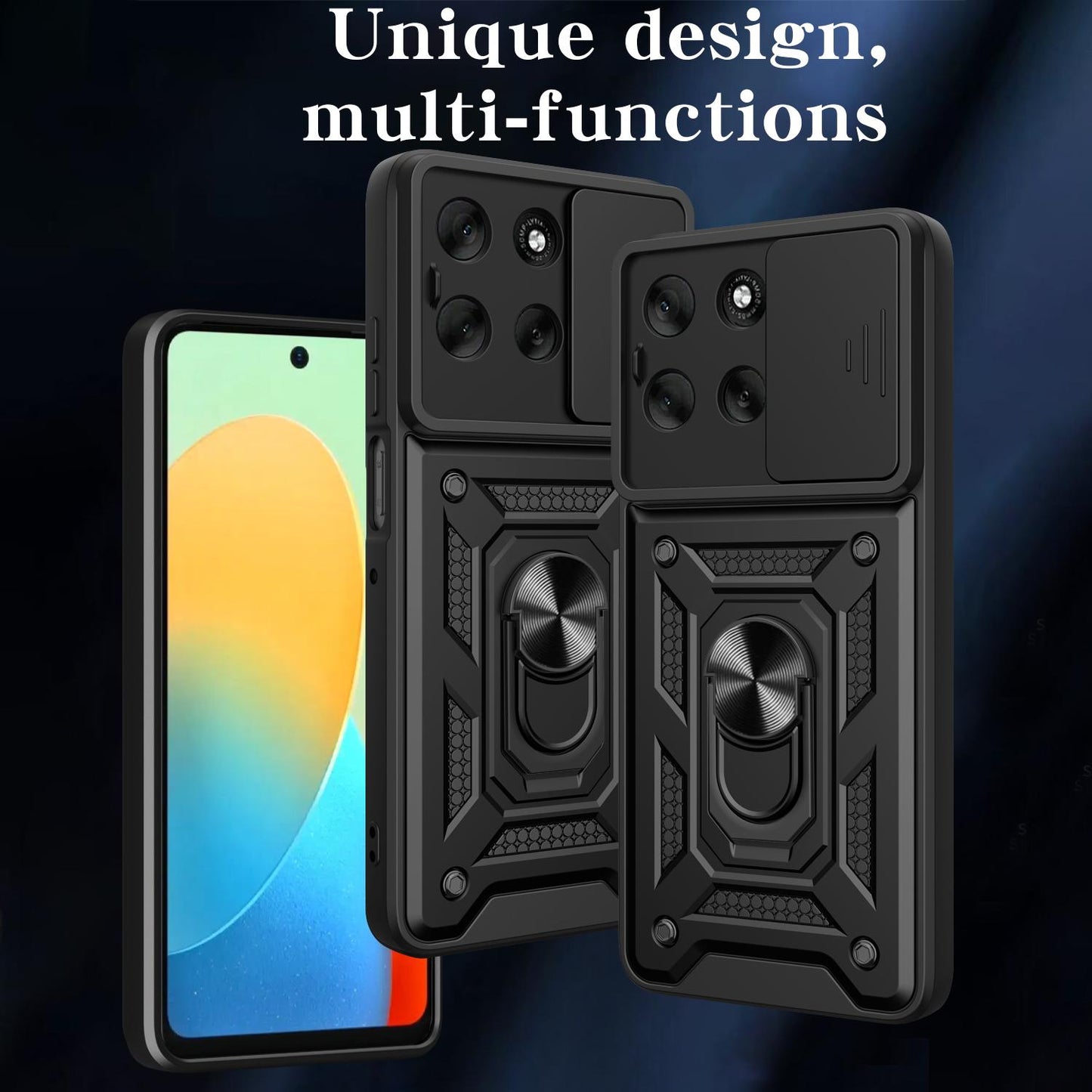 Motorola Moto G56 5G Sliding Camera Cover Magnetic Ring Stand Shockproof TPU + PC Protective Phone Case