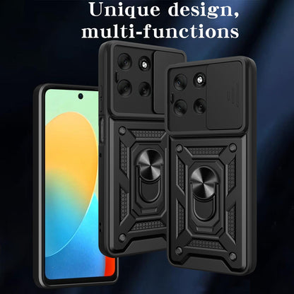 Motorola Moto G56 5G Sliding Camera Cover Magnetic Ring Stand Shockproof TPU + PC Protective Phone Case