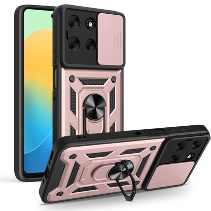 Motorola Moto G56 5G Sliding Camera Cover Magnetic Ring Stand Shockproof TPU + PC Protective Phone Case