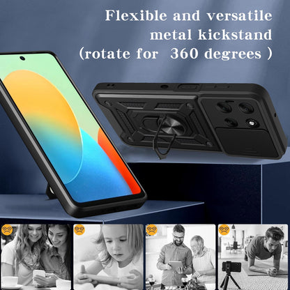 Motorola Moto G56 5G Sliding Camera Cover Magnetic Ring Stand Shockproof TPU + PC Protective Phone Case