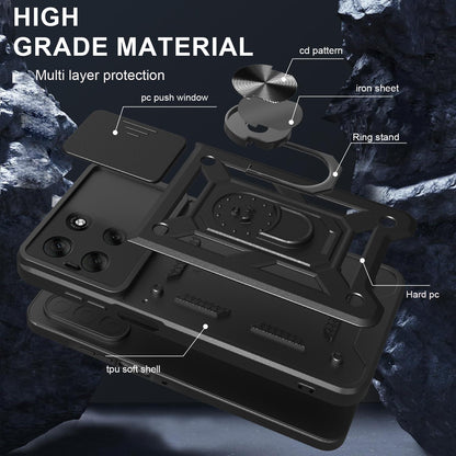 Motorola Moto G56 5G Sliding Camera Cover Magnetic Ring Stand Shockproof TPU + PC Protective Phone Case