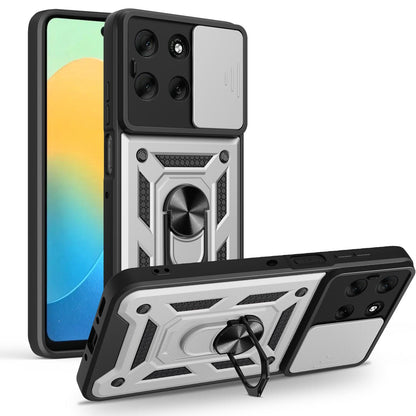 Motorola Moto G56 5G Sliding Camera Cover Magnetic Ring Stand Shockproof TPU + PC Protective Phone Case