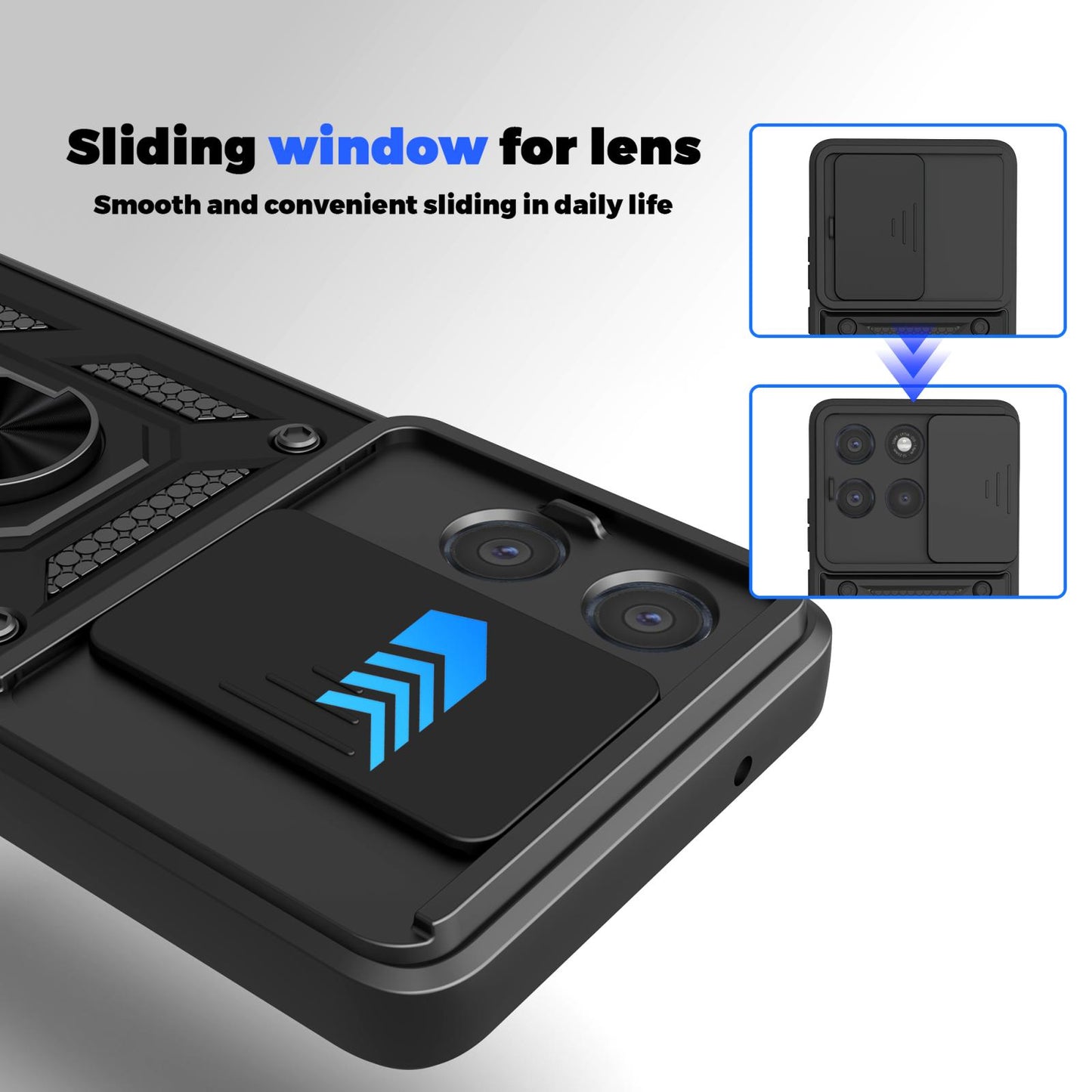 Motorola Moto G86 Power Sliding Camera Cover Magnetic Ring Stand Shockproof TPU + PC Protective Phone Case