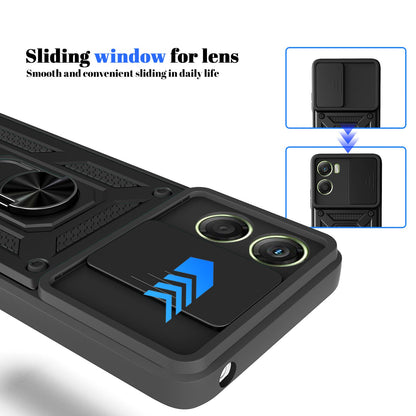 Motorola Moto G06 4G Sliding Camera Cover Magnetic Ring Stand Shockproof TPU + PC Protective Phone Case