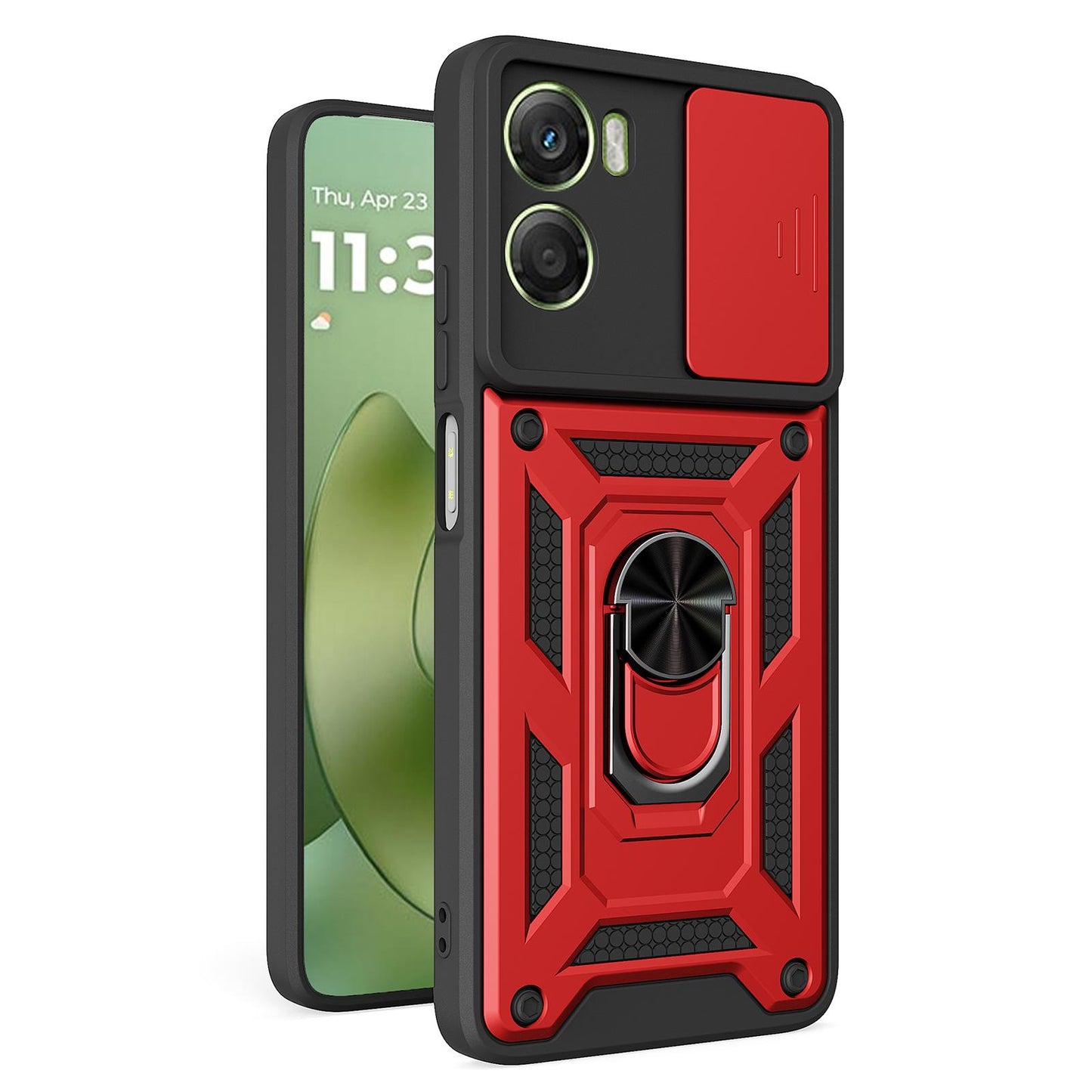 Motorola Moto G06 4G Sliding Camera Cover Magnetic Ring Stand Shockproof TPU + PC Protective Phone Case
