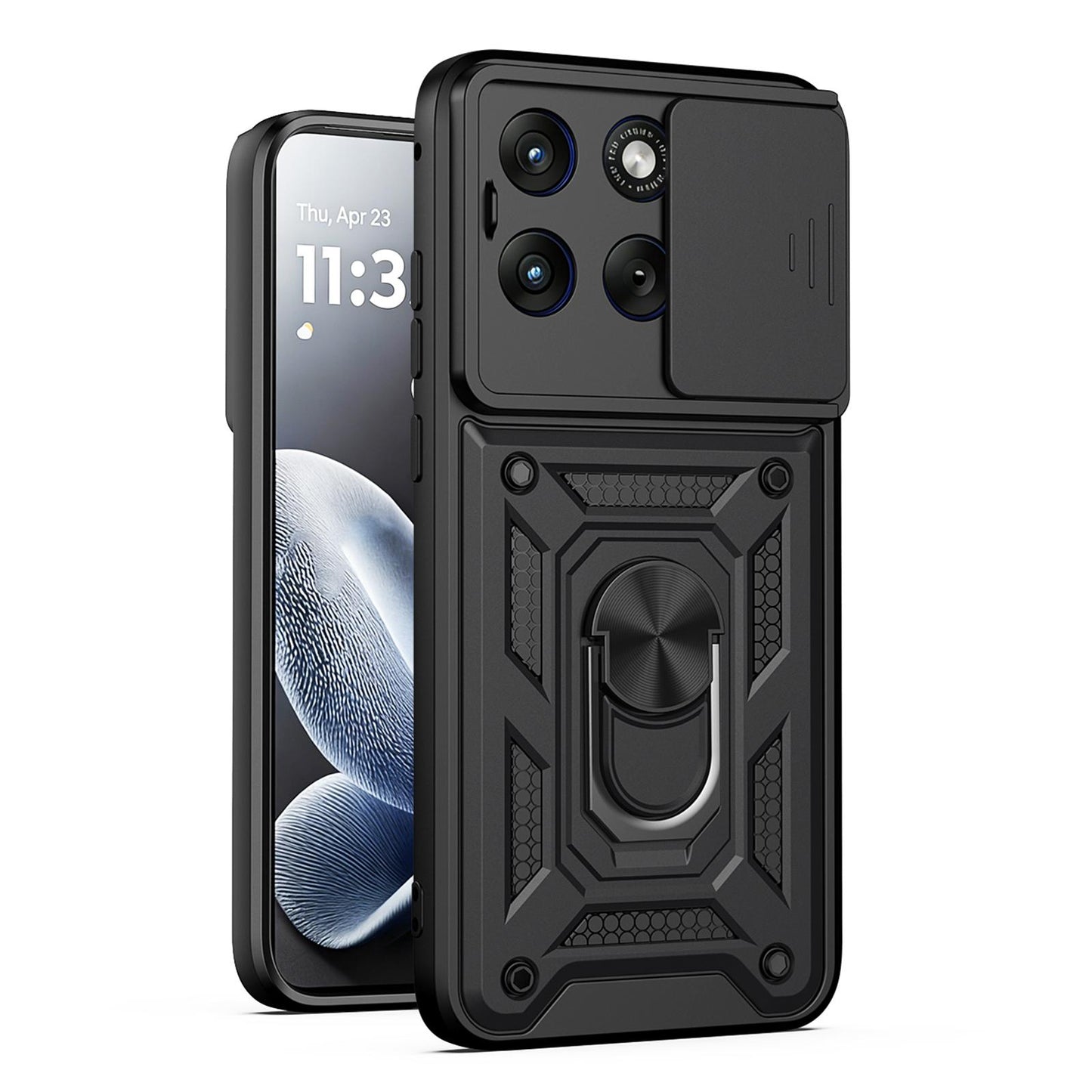 Motorola Edge 70 Fusion 5G Sliding Camera Cover Magnetic Ring Stand Shockproof TPU + PC Protective Phone Case