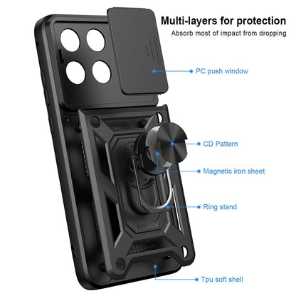 Motorola Edge 70 Fusion 5G Sliding Camera Cover Magnetic Ring Stand Shockproof TPU + PC Protective Phone Case