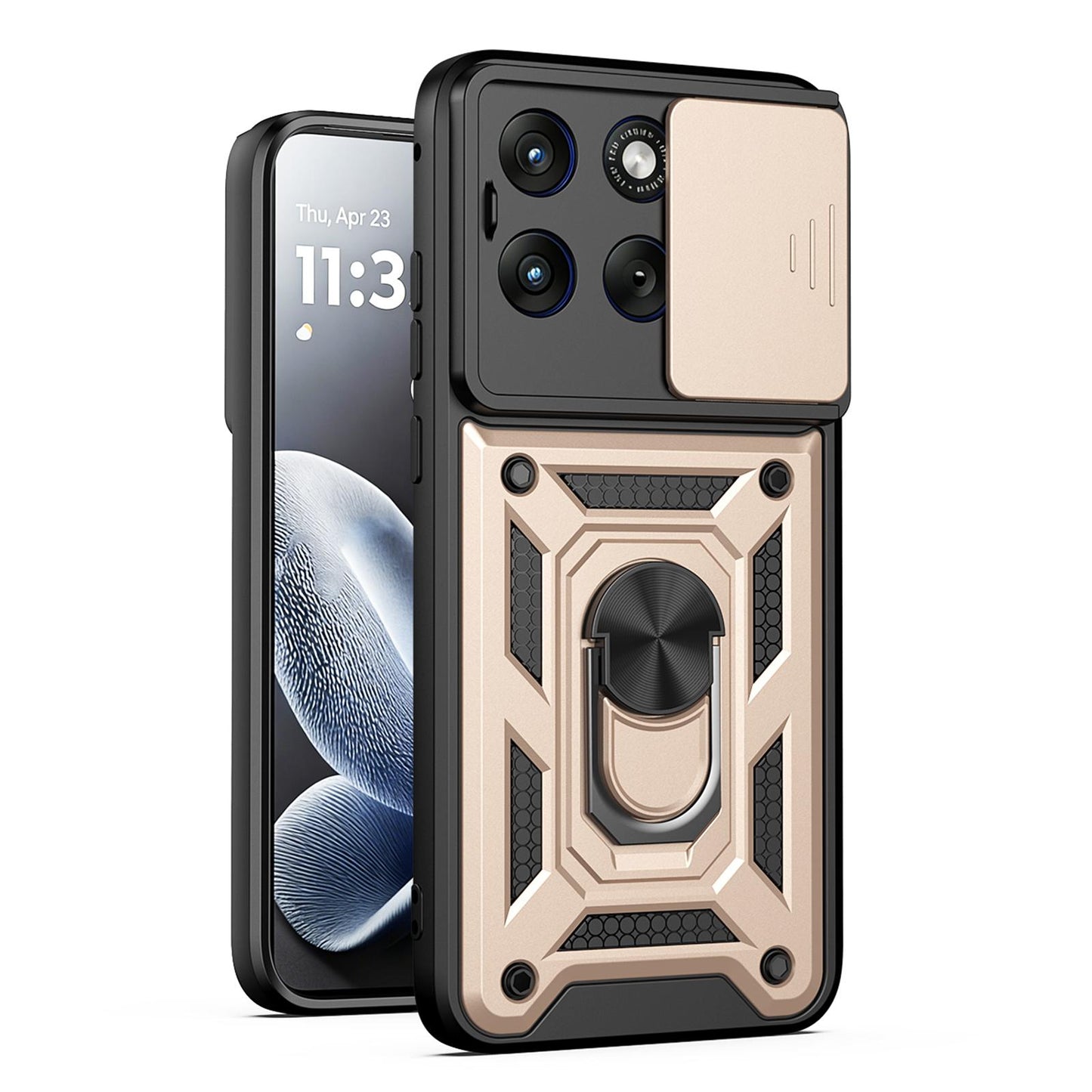 Motorola Edge 70 Fusion 5G Sliding Camera Cover Magnetic Ring Stand Shockproof TPU + PC Protective Phone Case