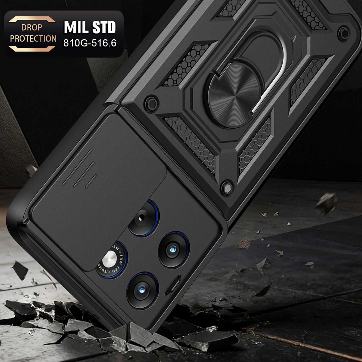 Motorola Edge 70 Fusion 5G Sliding Camera Cover Magnetic Ring Stand Shockproof TPU + PC Protective Phone Case