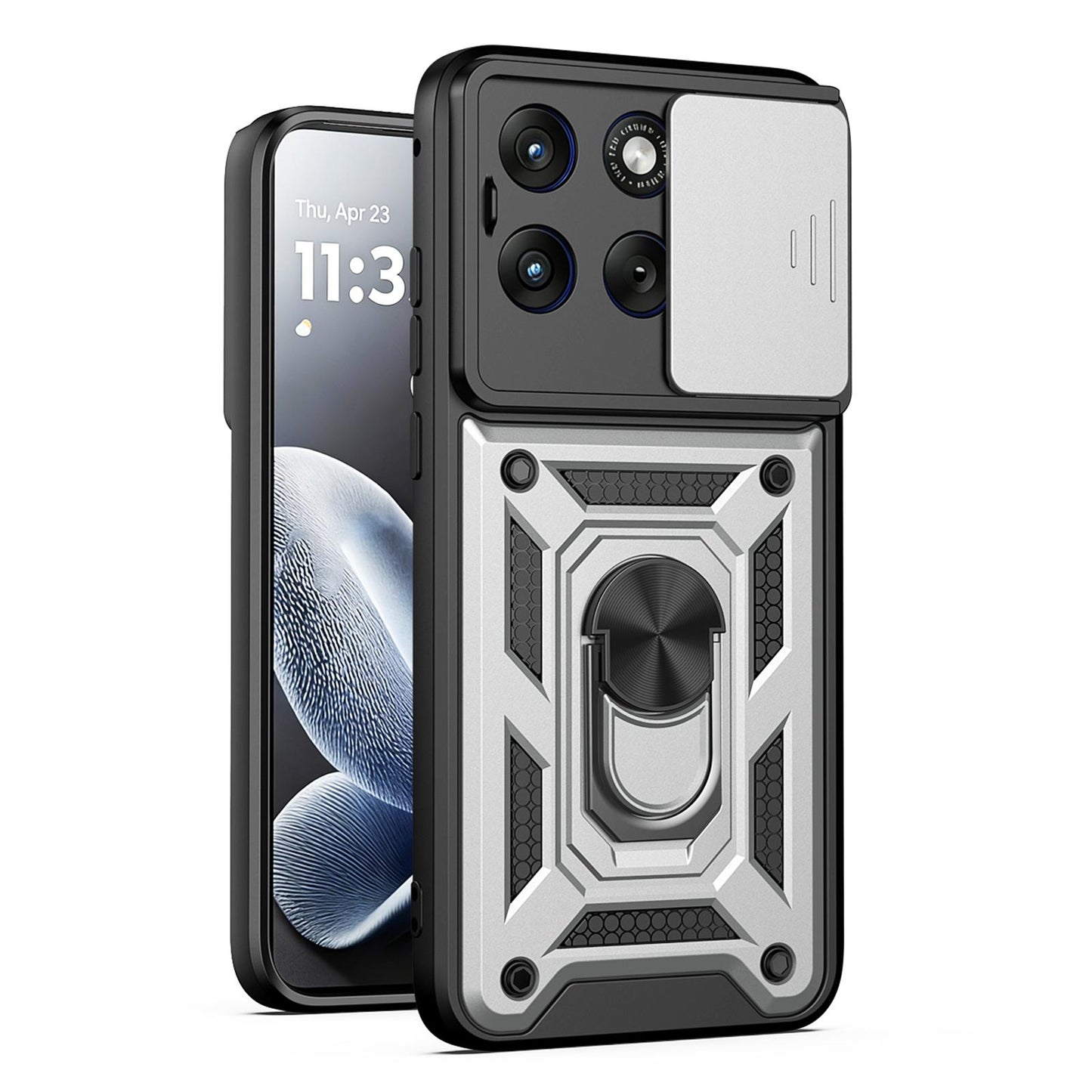 Motorola Edge 70 Fusion 5G Sliding Camera Cover Magnetic Ring Stand Shockproof TPU + PC Protective Phone Case