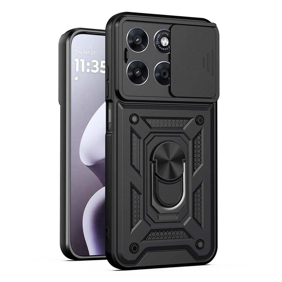 Motorola Moto G67 5G Sliding Camera Cover Magnetic Ring Stand Shockproof TPU + PC Protective Phone Case