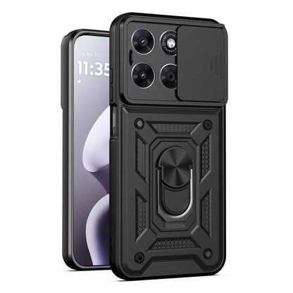 Motorola Moto G67 5G Sliding Camera Cover Magnetic Ring Stand Shockproof TPU + PC Protective Phone Case