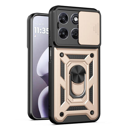 Motorola Moto G67 5G Sliding Camera Cover Magnetic Ring Stand Shockproof TPU + PC Protective Phone Case
