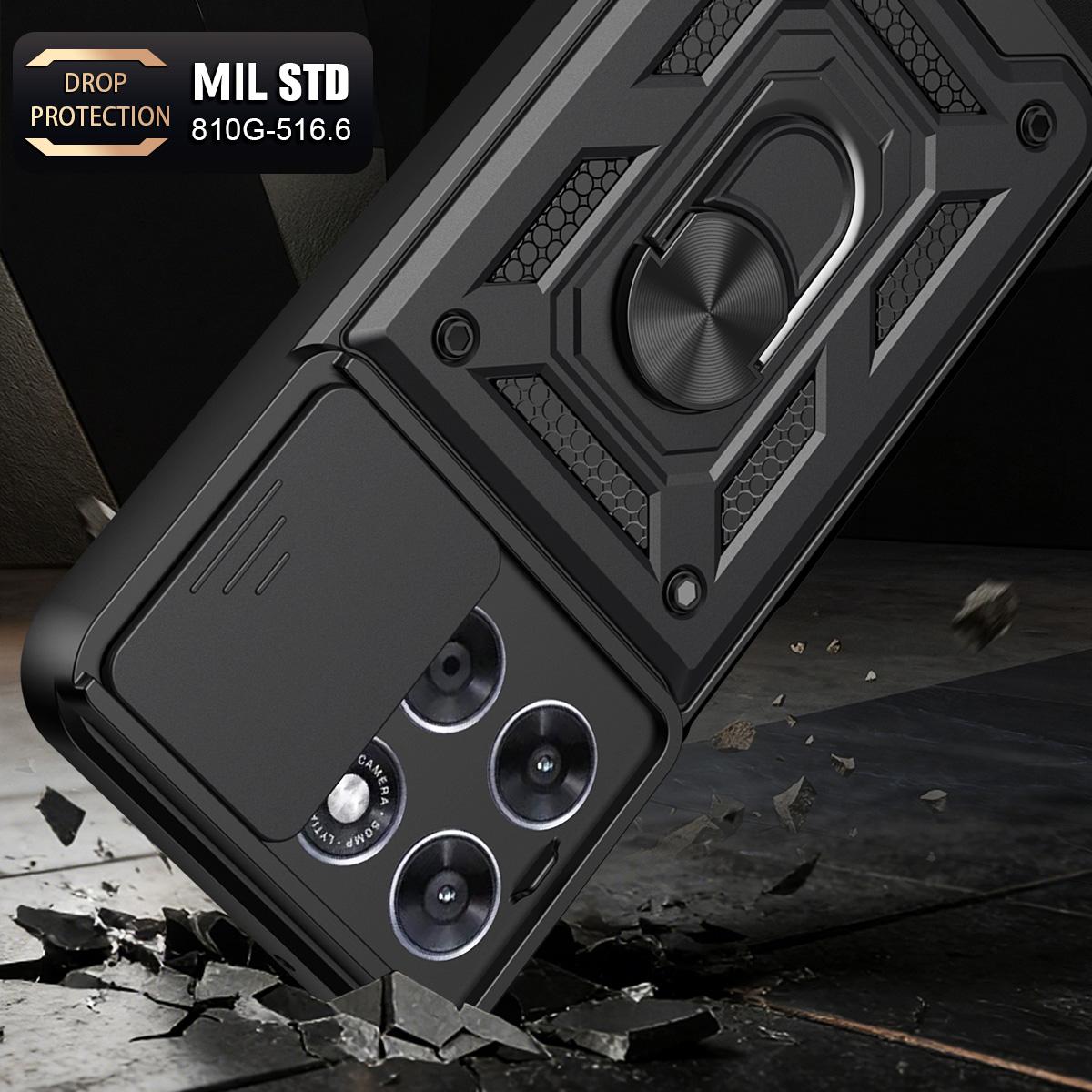 Motorola Moto G67 5G Sliding Camera Cover Magnetic Ring Stand Shockproof TPU + PC Protective Phone Case