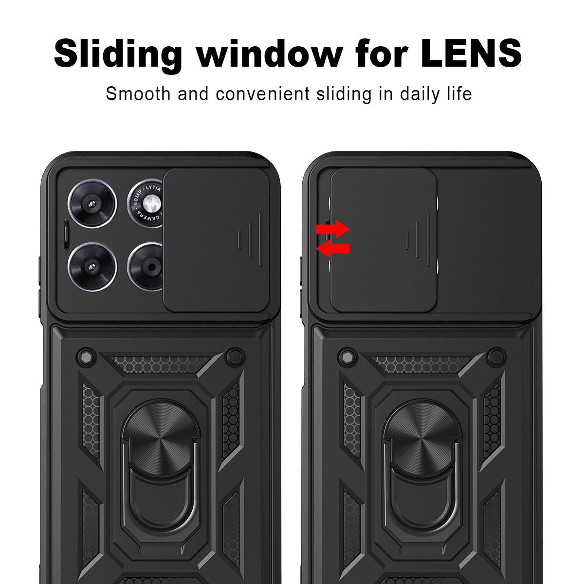 Motorola Moto G67 5G Sliding Camera Cover Magnetic Ring Stand Shockproof TPU + PC Protective Phone Case