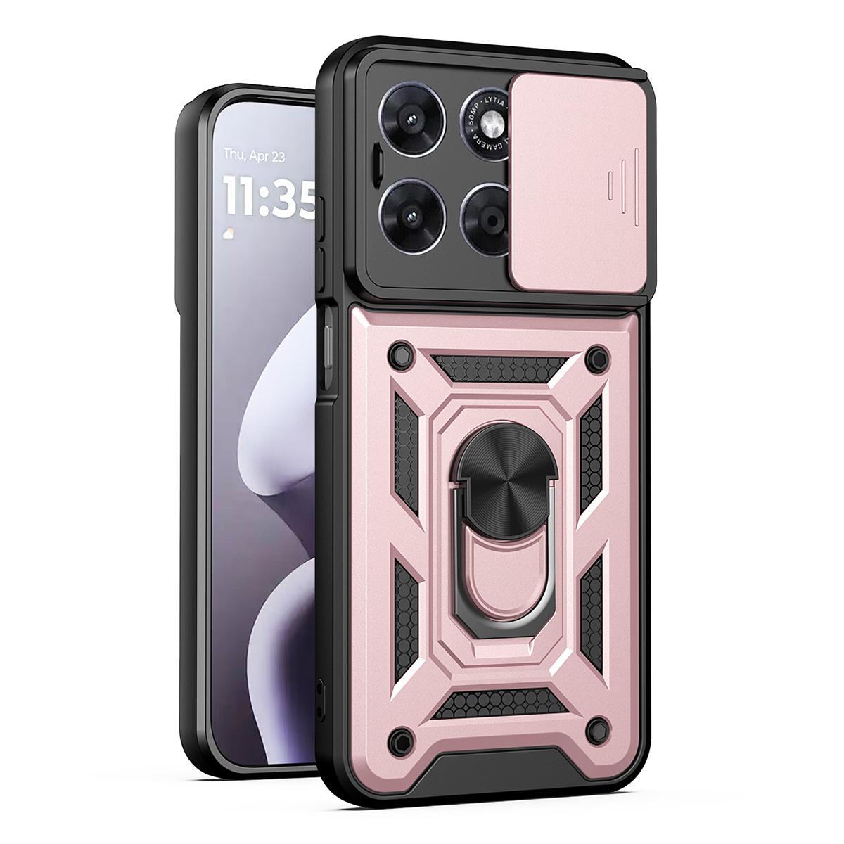 Motorola Moto G67 5G Sliding Camera Cover Magnetic Ring Stand Shockproof TPU + PC Protective Phone Case