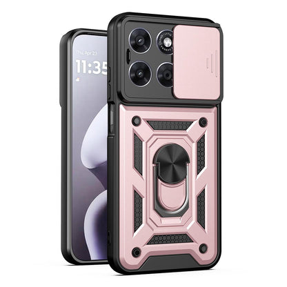 Motorola Moto G67 5G Sliding Camera Cover Magnetic Ring Stand Shockproof TPU + PC Protective Phone Case