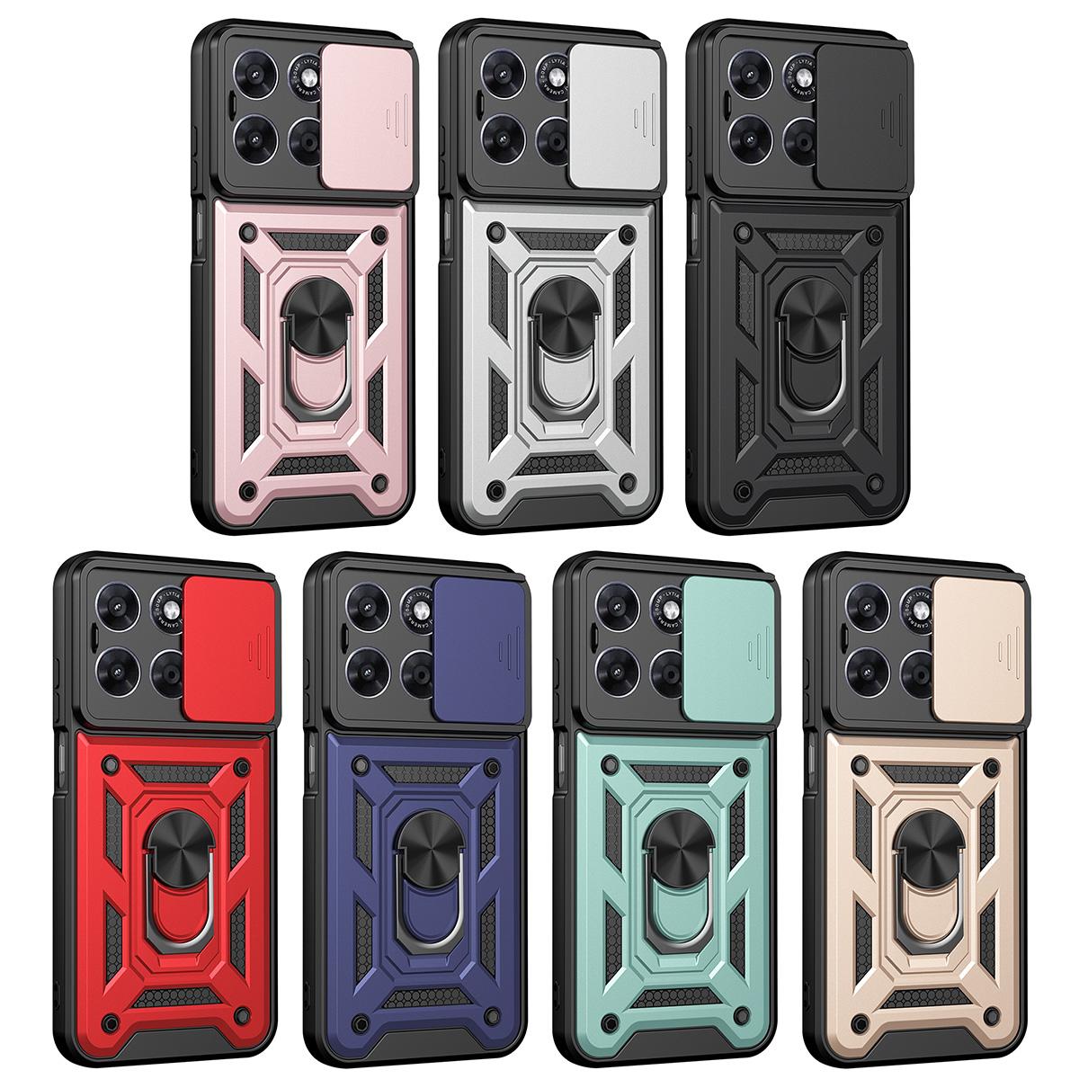 Motorola Moto G67 5G Sliding Camera Cover Magnetic Ring Stand Shockproof TPU + PC Protective Phone Case