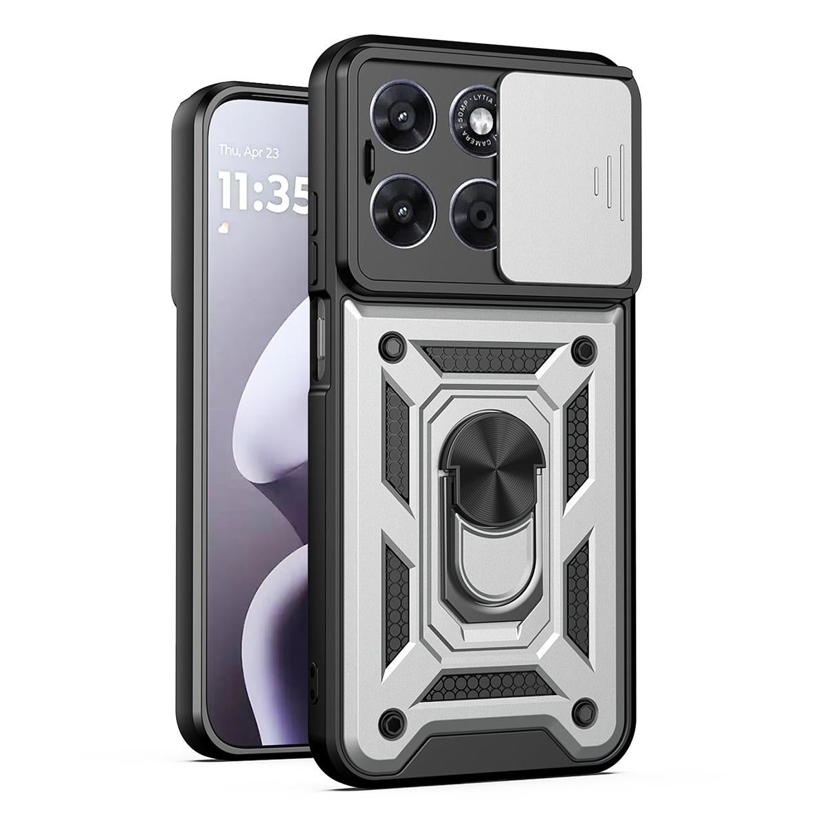 Motorola Moto G67 5G Sliding Camera Cover Magnetic Ring Stand Shockproof TPU + PC Protective Phone Case