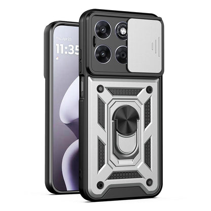 Motorola Moto G67 5G Sliding Camera Cover Magnetic Ring Stand Shockproof TPU + PC Protective Phone Case