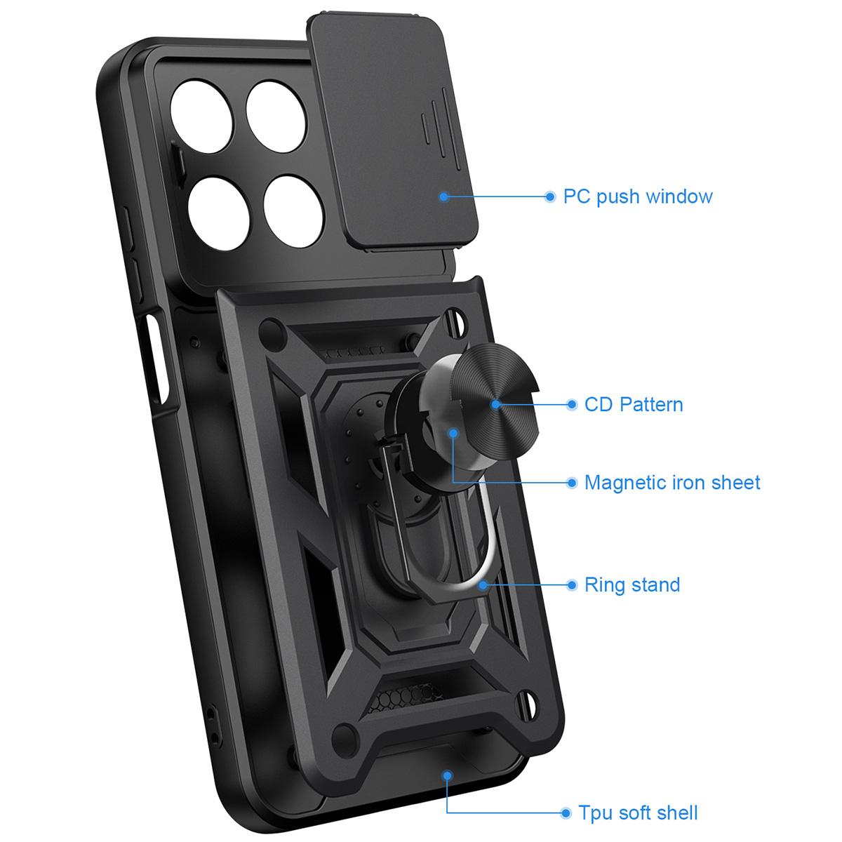 Motorola Moto G67 5G Sliding Camera Cover Magnetic Ring Stand Shockproof TPU + PC Protective Phone Case