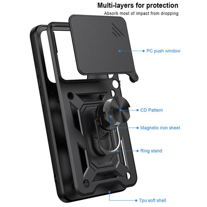 Motorola Signature 5G Sliding Camera Cover Magnetic Ring Stand Shockproof TPU + PC Protective Phone Case