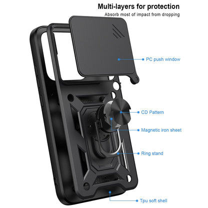 Motorola Edge 70 Pro Sliding Camera Cover Magnetic Ring Stand Shockproof TPU + PC Protective Phone Case