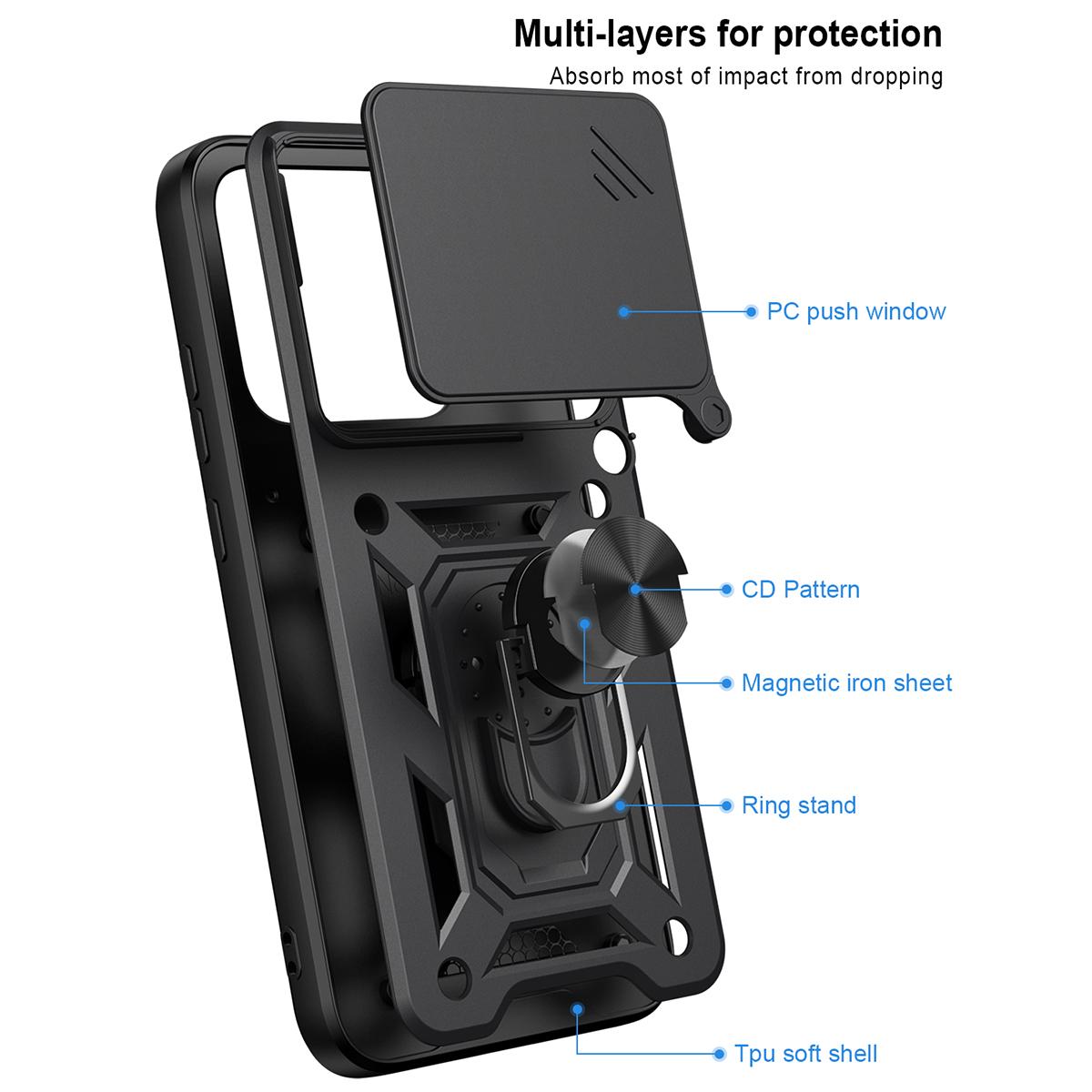 Motorola Edge 70 Pro+ Sliding Camera Cover Magnetic Ring Stand Shockproof TPU + PC Protective Phone Case