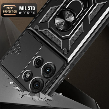 Motorola Moto G75 Sliding Camera Cover Magnetic Ring Stand Shockproof TPU + PC Protective Phone Case