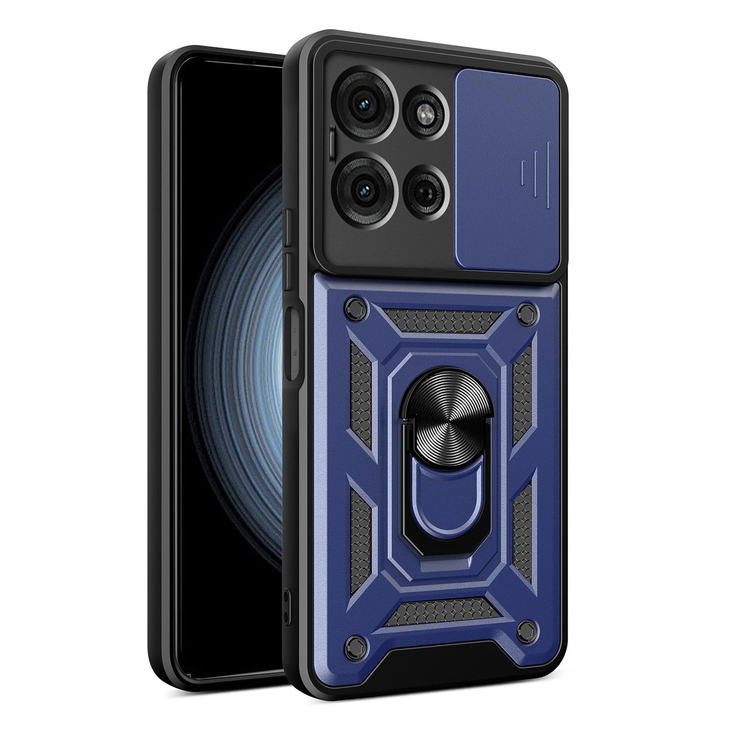 Motorola Moto G75 Sliding Camera Cover Magnetic Ring Stand Shockproof TPU + PC Protective Phone Case