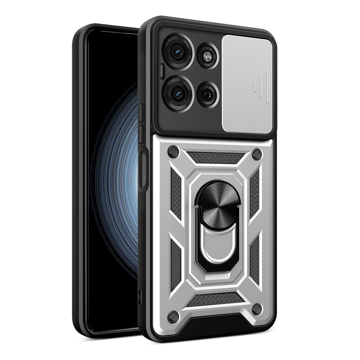 Motorola Moto G75 Sliding Camera Cover Magnetic Ring Stand Shockproof TPU + PC Protective Phone Case