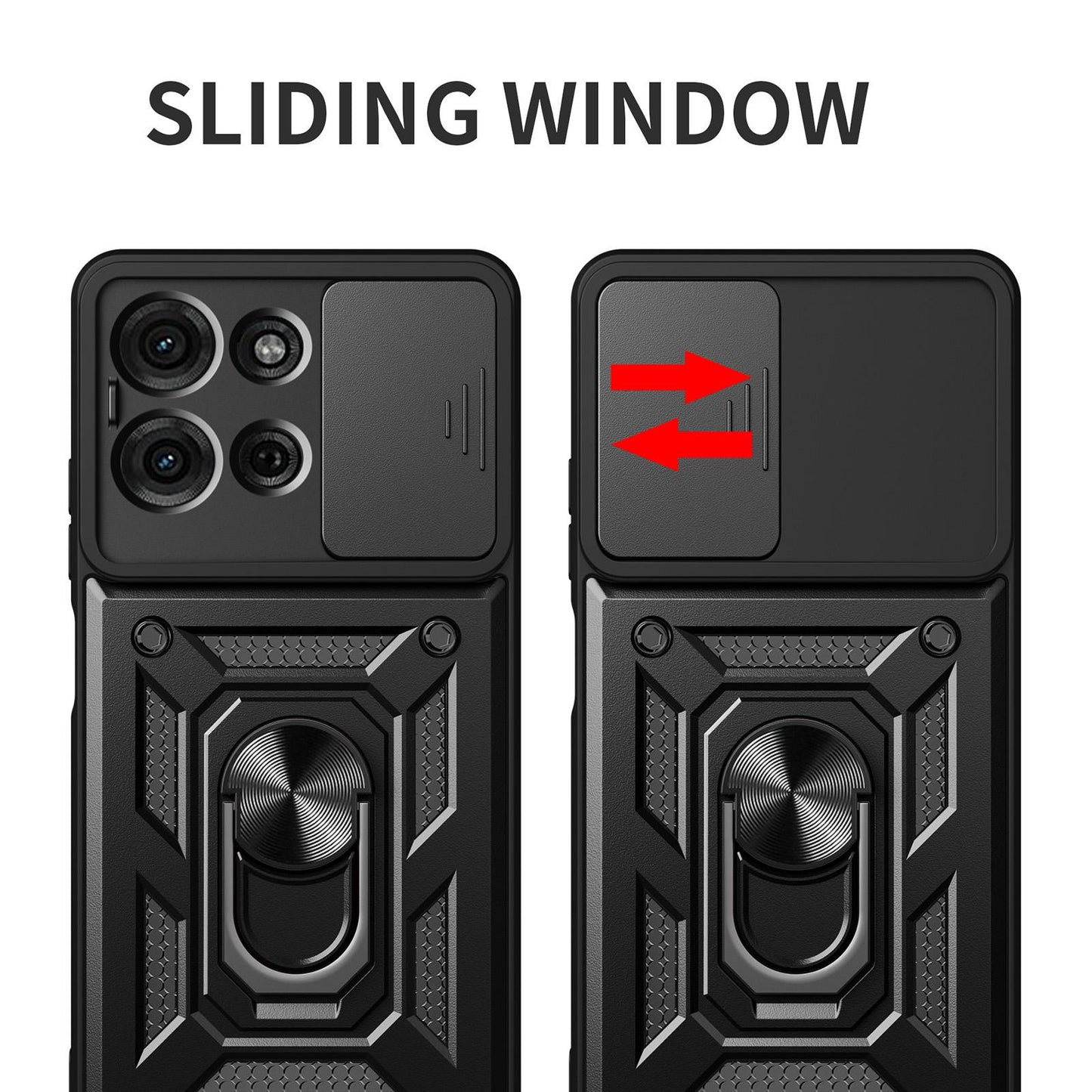 Motorola Moto G75 Sliding Camera Cover Magnetic Ring Stand Shockproof TPU + PC Protective Phone Case