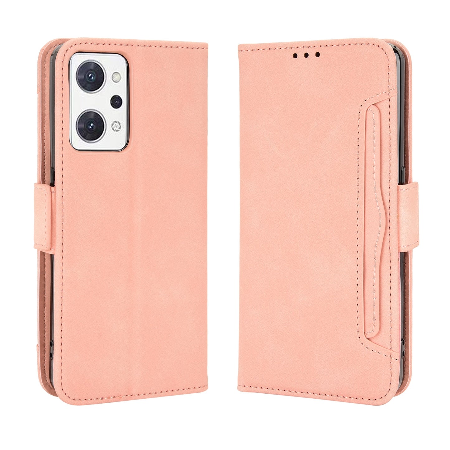 OPPO Reno7 A Skin Feel PU Leather Wallet Phone Case with Card Slots, Cash Pocket, Magnetic Closure, Built-In Stand, Full Protection TPU Cover