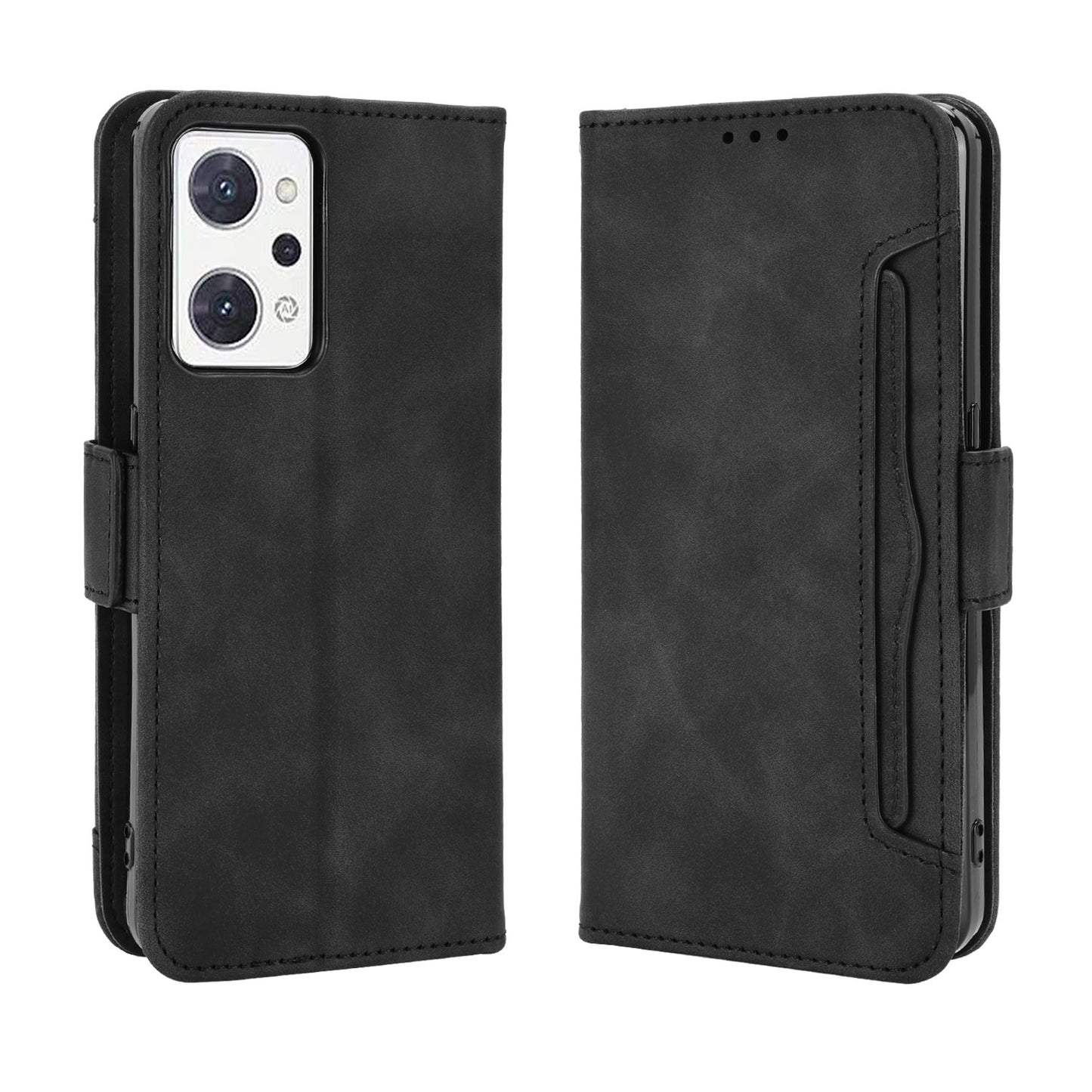 OPPO Reno7 A Skin Feel PU Leather Wallet Phone Case with Card Slots, Cash Pocket, Magnetic Closure, Built-In Stand, Full Protection TPU Cover