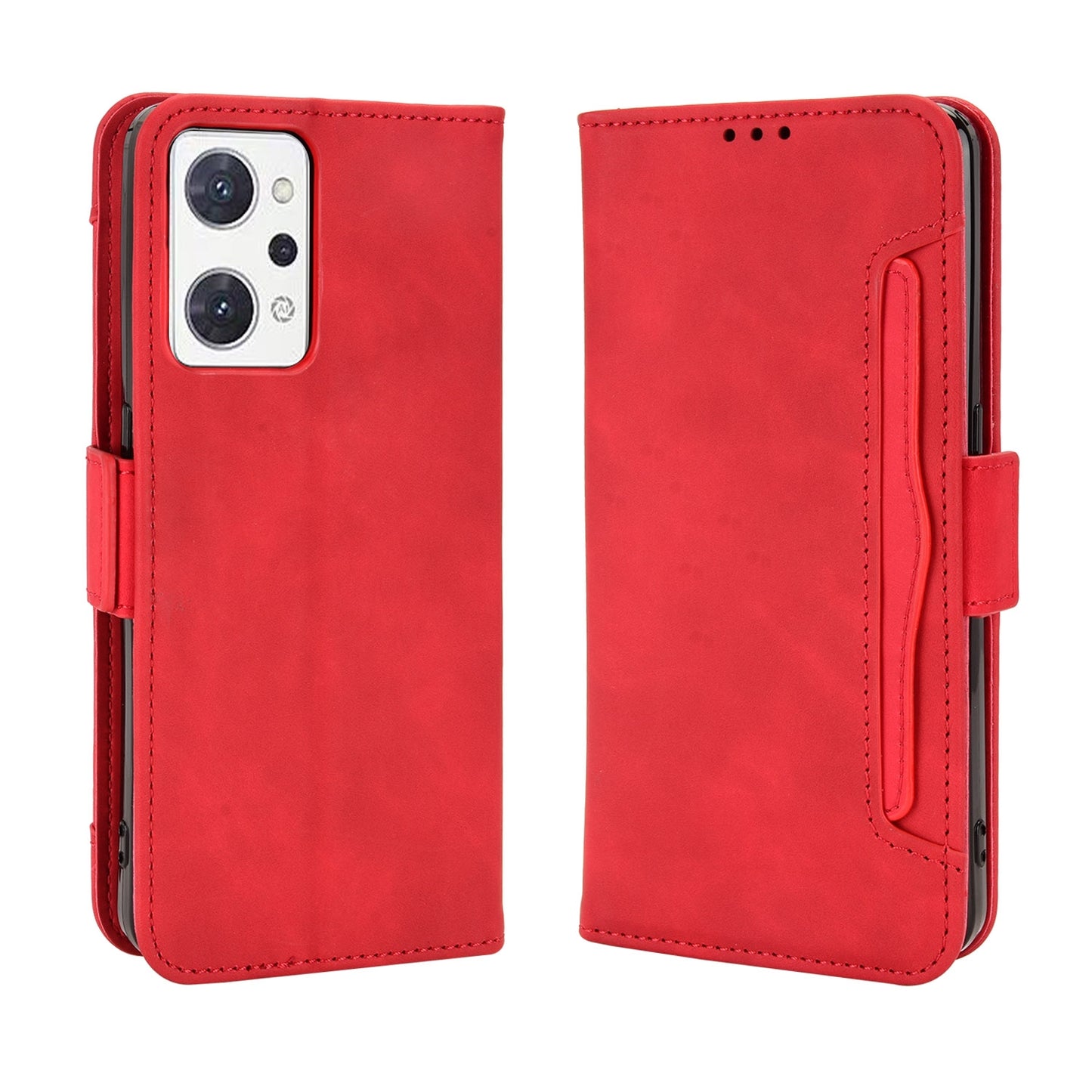OPPO Reno7 A Skin Feel PU Leather Wallet Phone Case with Card Slots, Cash Pocket, Magnetic Closure, Built-In Stand, Full Protection TPU Cover