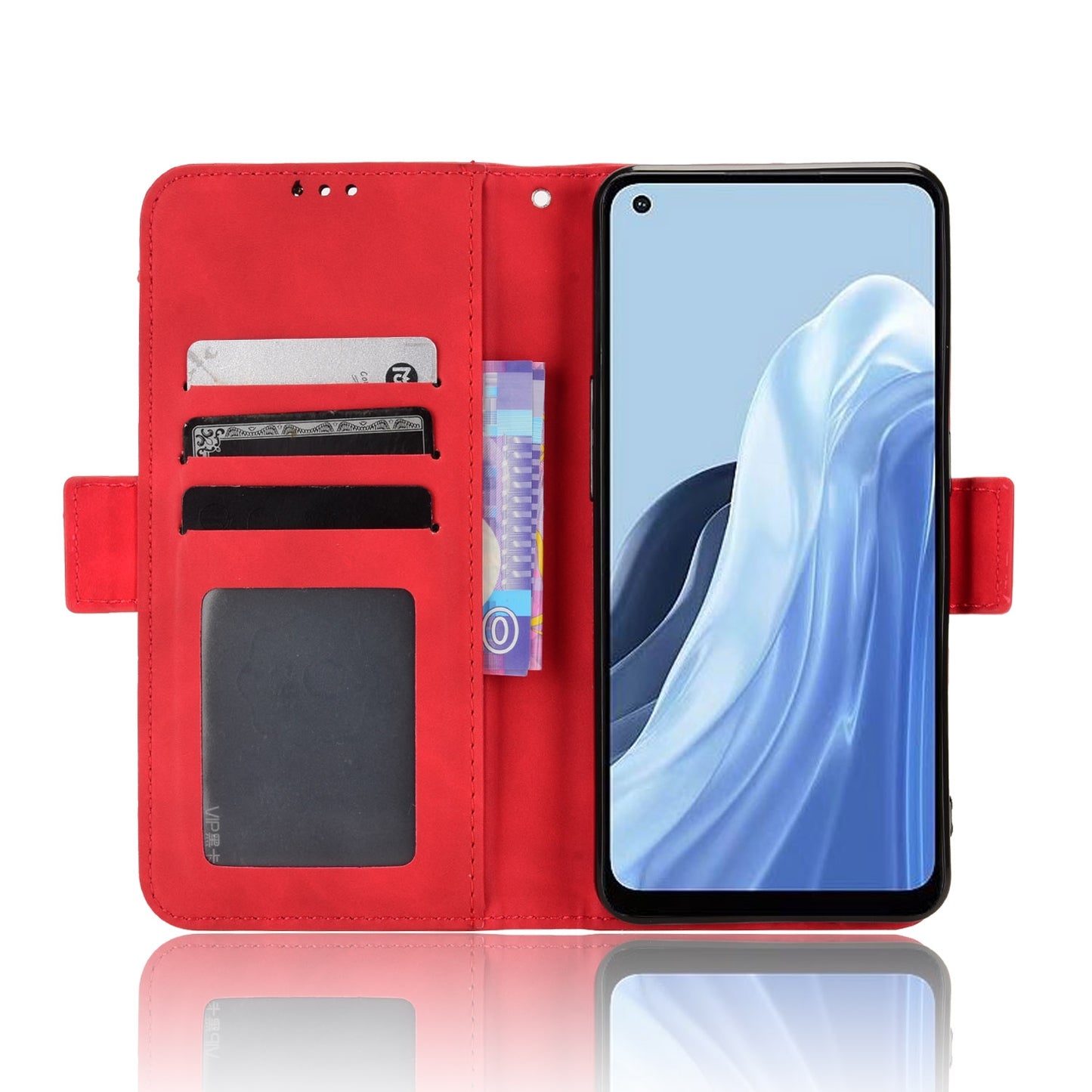 OPPO Reno7 A Skin Feel PU Leather Wallet Phone Case with Card Slots, Cash Pocket, Magnetic Closure, Built-In Stand, Full Protection TPU Cover