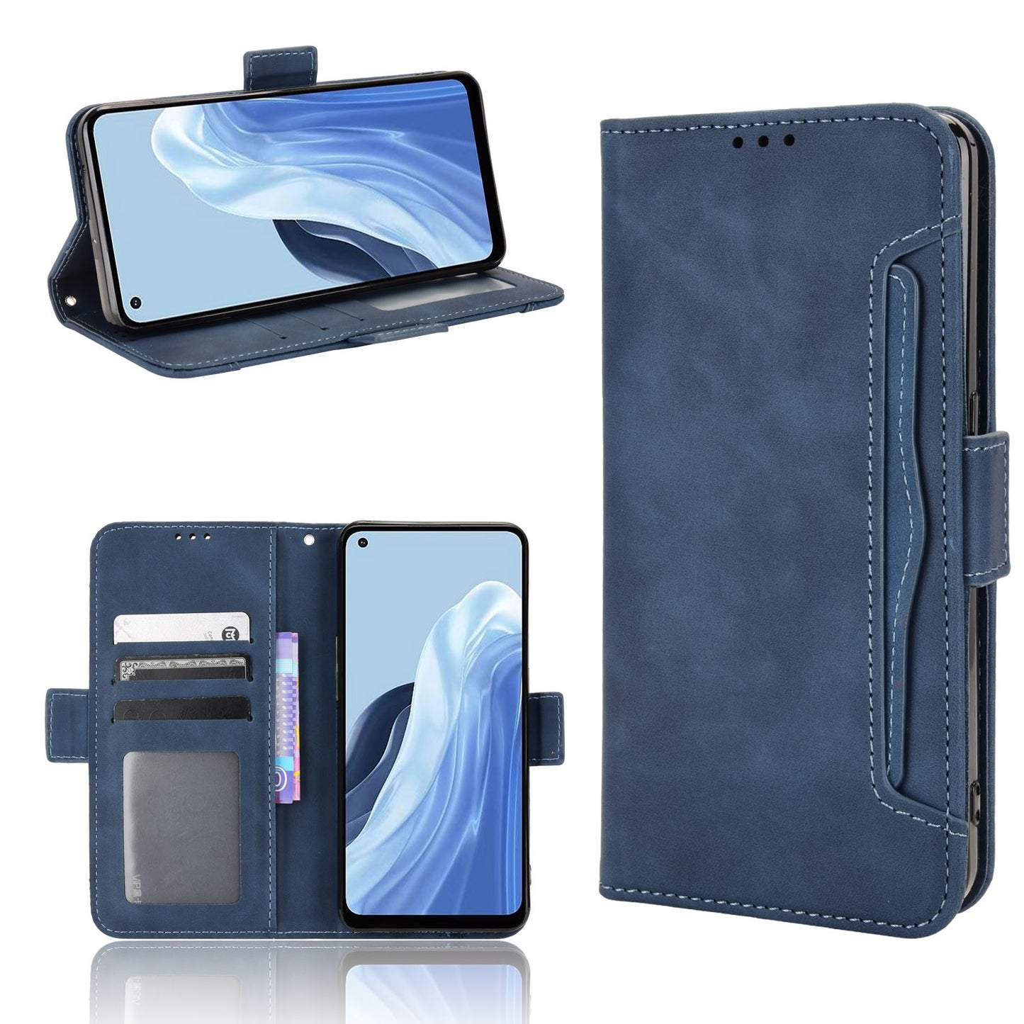 OPPO Reno7 A Skin Feel PU Leather Wallet Phone Case with Card Slots, Cash Pocket, Magnetic Closure, Built-In Stand, Full Protection TPU Cover