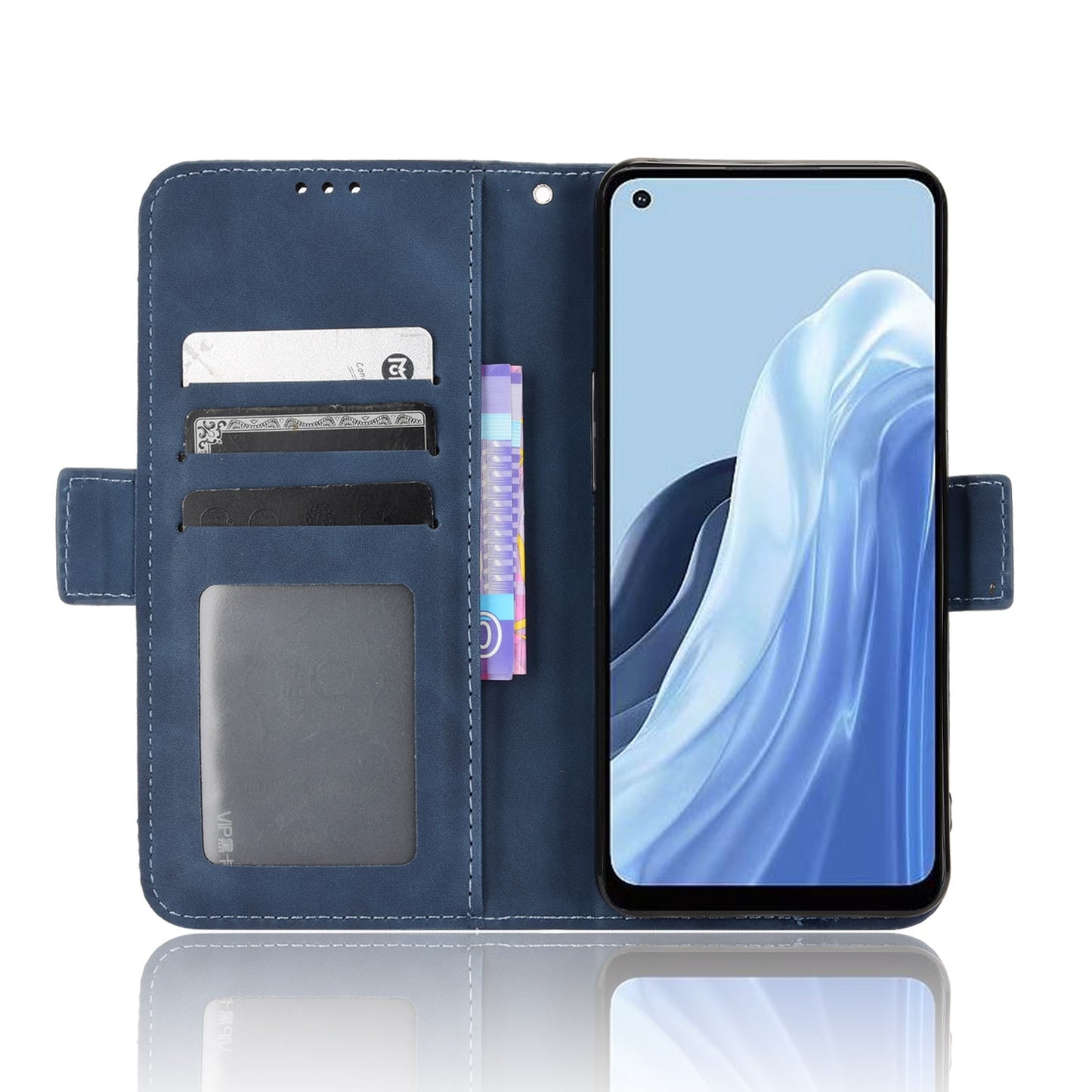 OPPO Reno7 A Skin Feel PU Leather Wallet Phone Case with Card Slots, Cash Pocket, Magnetic Closure, Built-In Stand, Full Protection TPU Cover