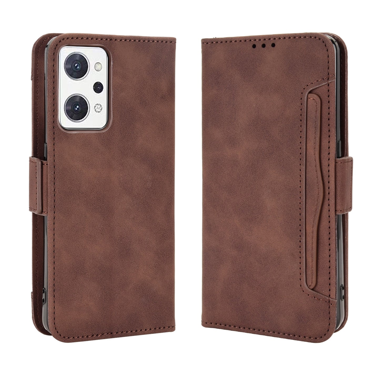 OPPO Reno7 A Skin Feel PU Leather Wallet Phone Case with Card Slots, Cash Pocket, Magnetic Closure, Built-In Stand, Full Protection TPU Cover