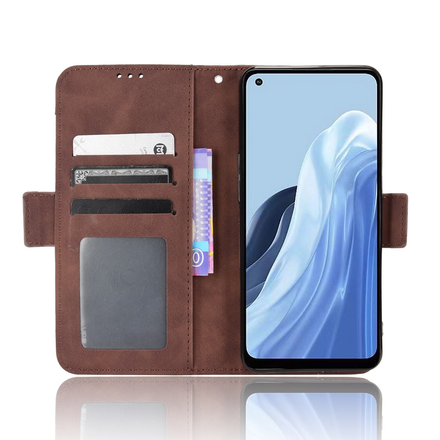 OPPO Reno7 A Skin Feel PU Leather Wallet Phone Case with Card Slots, Cash Pocket, Magnetic Closure, Built-In Stand, Full Protection TPU Cover