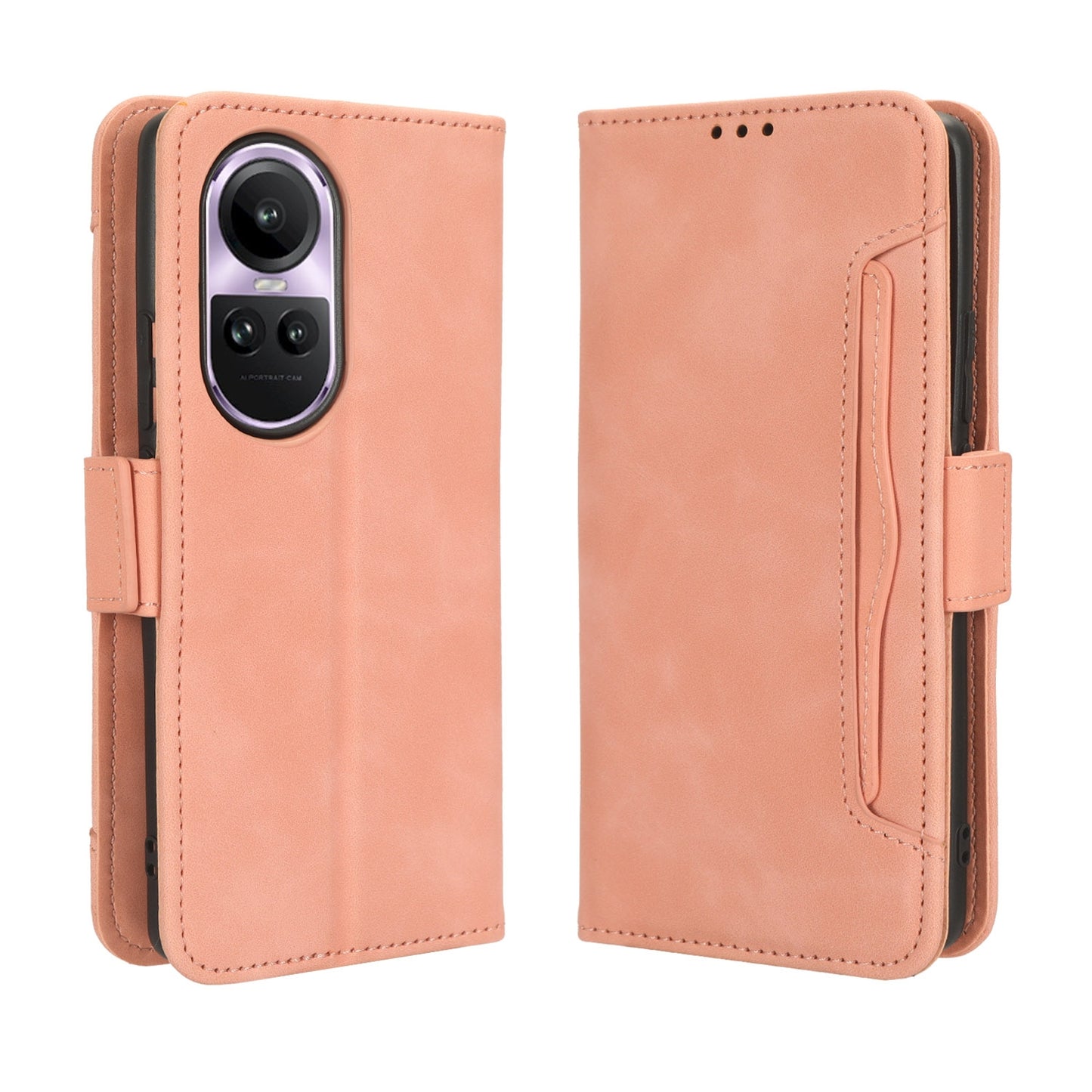 OPPO Reno10 Skin Feel PU Leather Wallet Phone Case with Card Slots, Cash Pocket, Magnetic Closure, Built-In Stand, Full Protection TPU Cover