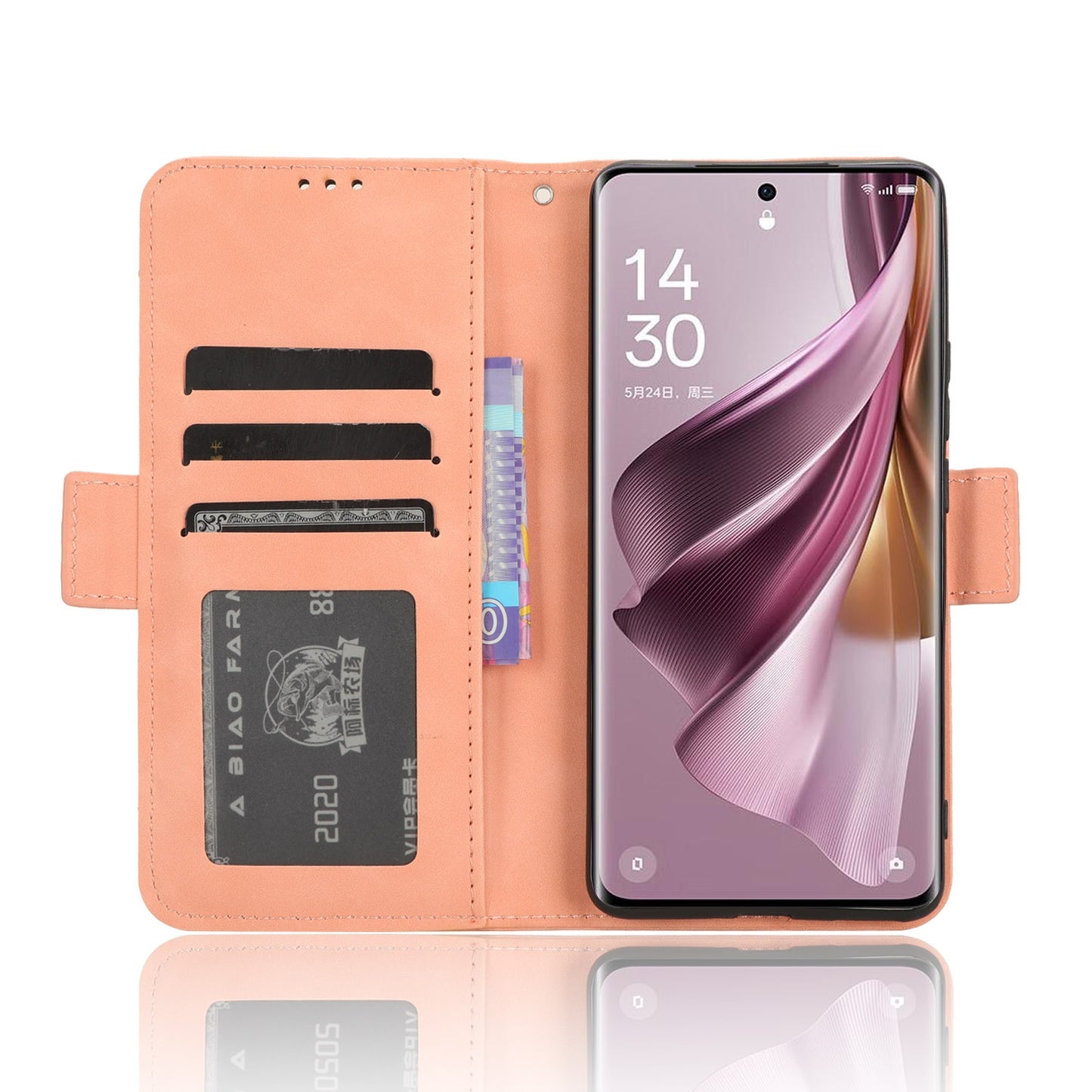 OPPO Reno10 Skin Feel PU Leather Wallet Phone Case with Card Slots, Cash Pocket, Magnetic Closure, Built-In Stand, Full Protection TPU Cover