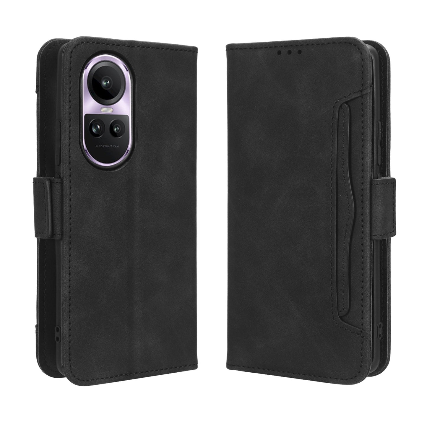 OPPO Reno10 Skin Feel PU Leather Wallet Phone Case with Card Slots, Cash Pocket, Magnetic Closure, Built-In Stand, Full Protection TPU Cover