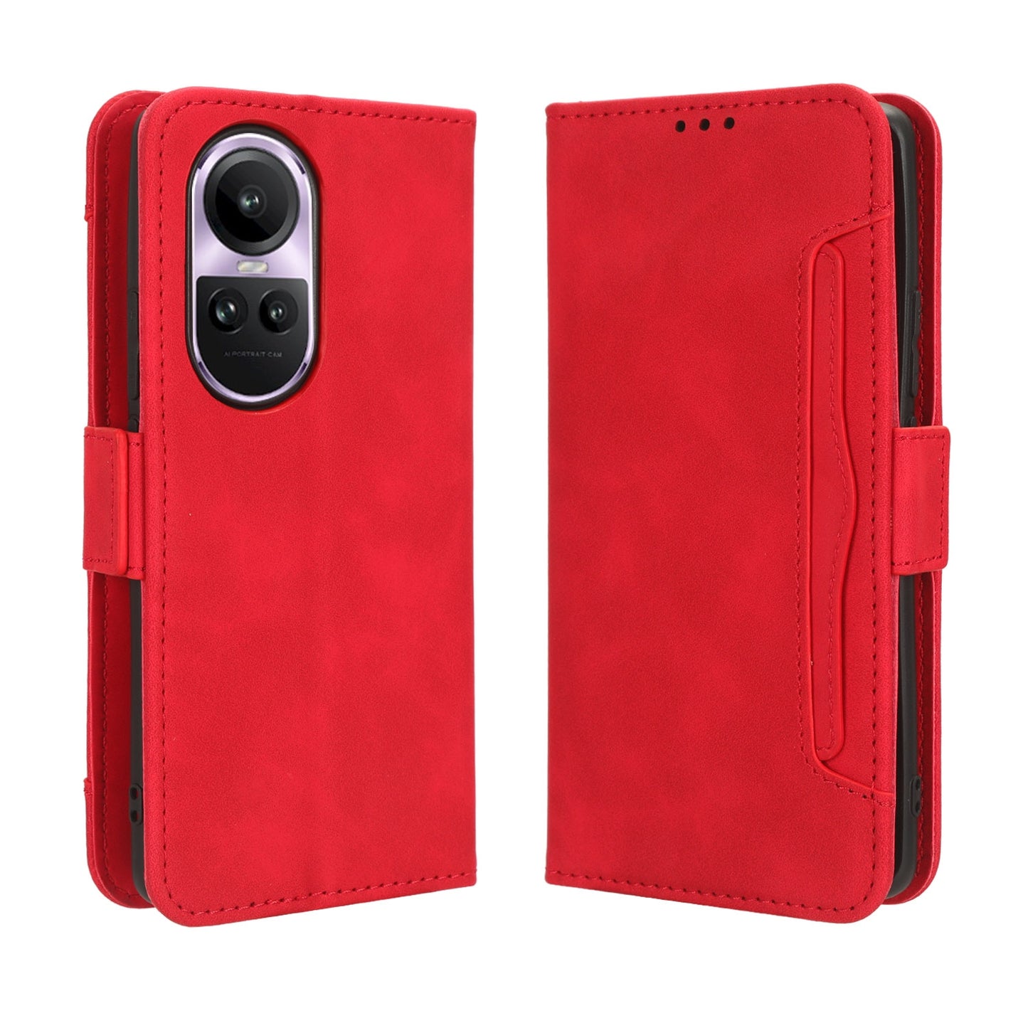 OPPO Reno10 Skin Feel PU Leather Wallet Phone Case with Card Slots, Cash Pocket, Magnetic Closure, Built-In Stand, Full Protection TPU Cover