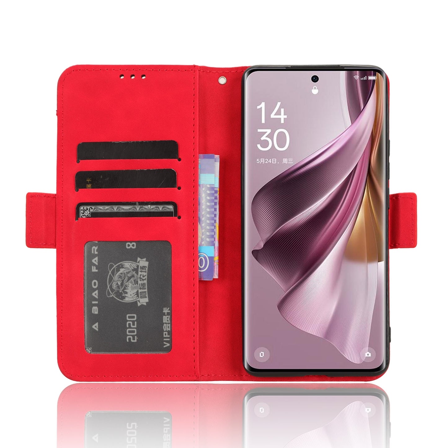 OPPO Reno10 Skin Feel PU Leather Wallet Phone Case with Card Slots, Cash Pocket, Magnetic Closure, Built-In Stand, Full Protection TPU Cover