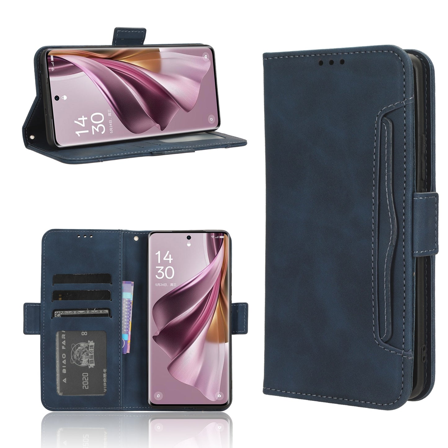 OPPO Reno10 Skin Feel PU Leather Wallet Phone Case with Card Slots, Cash Pocket, Magnetic Closure, Built-In Stand, Full Protection TPU Cover