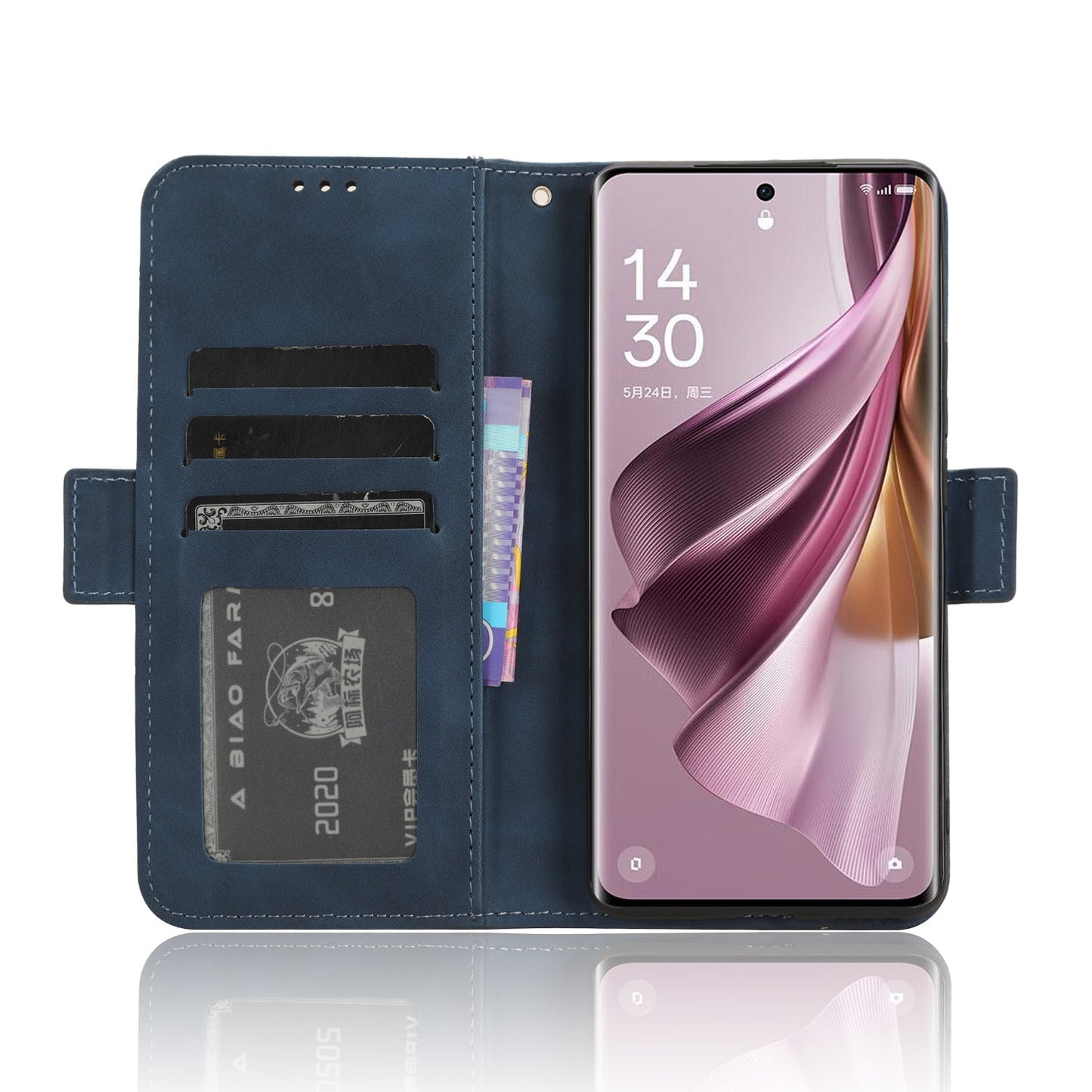 OPPO Reno10 Skin Feel PU Leather Wallet Phone Case with Card Slots, Cash Pocket, Magnetic Closure, Built-In Stand, Full Protection TPU Cover