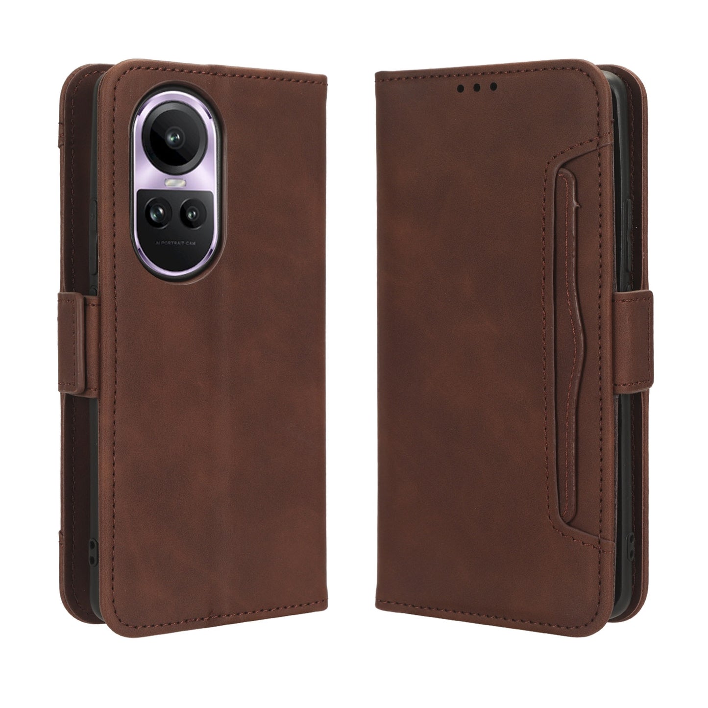 OPPO Reno10 Skin Feel PU Leather Wallet Phone Case with Card Slots, Cash Pocket, Magnetic Closure, Built-In Stand, Full Protection TPU Cover