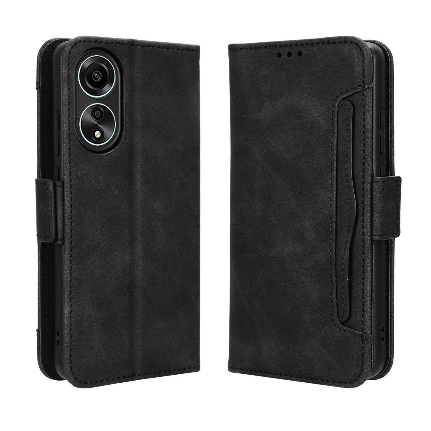 OPPO A58 4G Skin Feel PU Leather Wallet Phone Case with Card Slots, Cash Pocket, Magnetic Closure, Built-In Stand, Full Protection TPU Cover